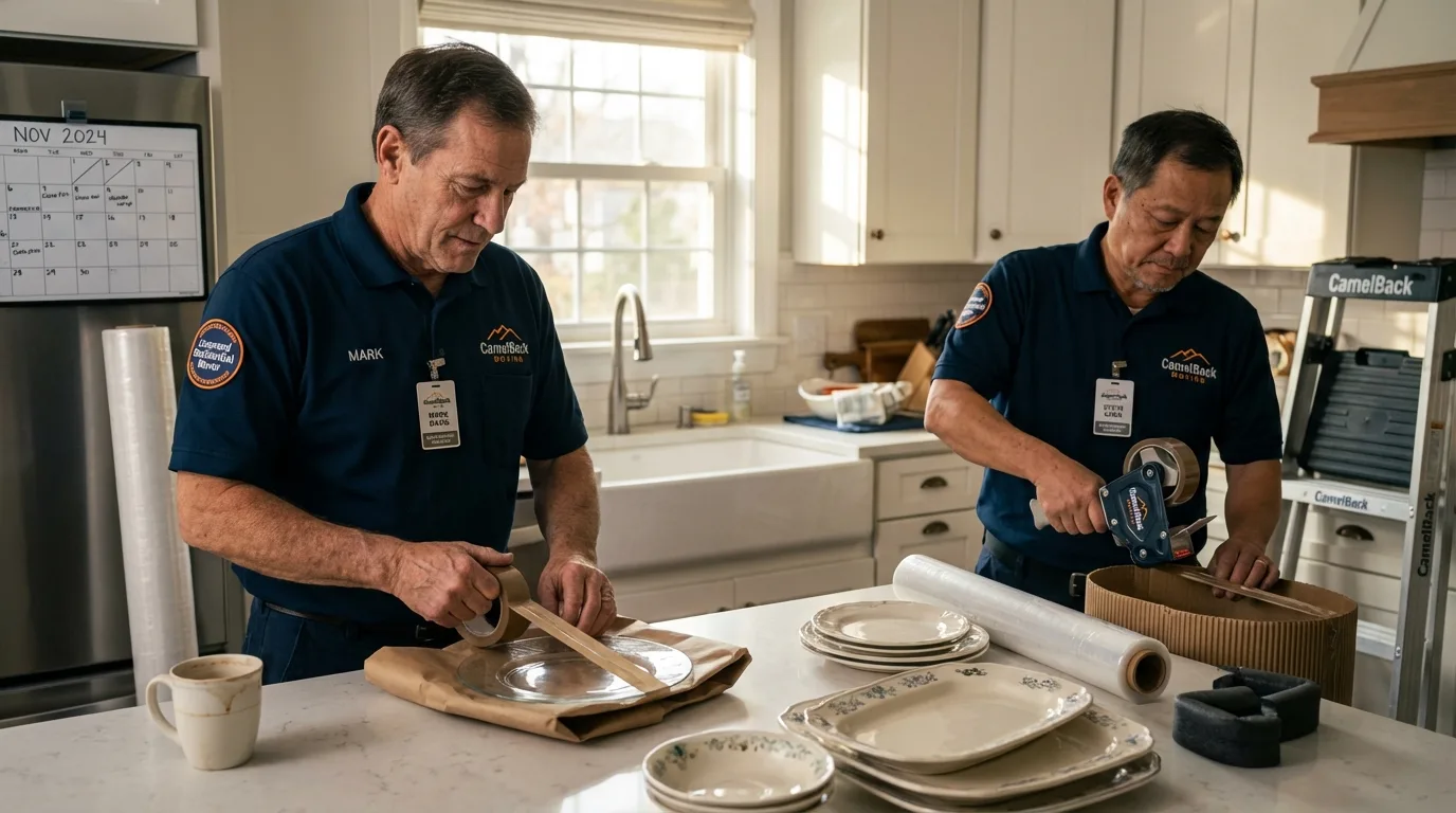 Professional crew packing kitchen dishware in Magnolia, TX